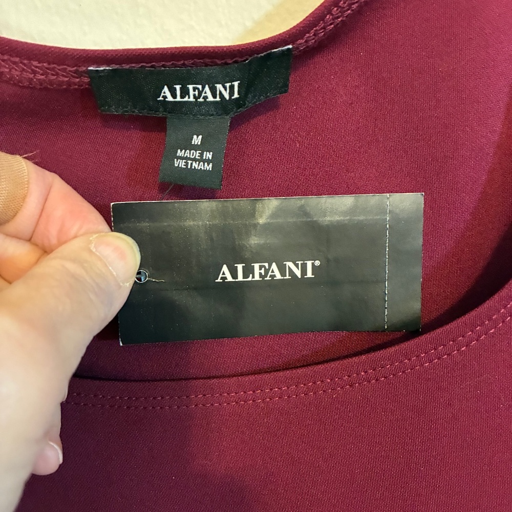 Alfani Burgundy Fit and Flare Dress, Sccop Neck Dress, Long Sleeves,  Medium - Picture 8 of 10